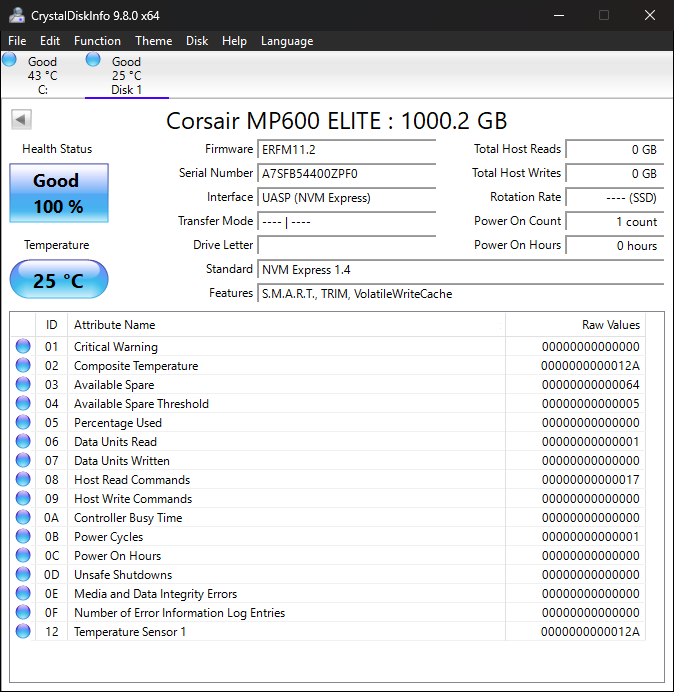 Corsair 2280mm MP600 Elite 1TB M.2 NVMe Gen 4.0 x 4 SSD CSSD-F1000GBMP600ECS