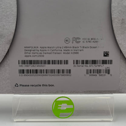 Unlocked Apple Watch Ultra 2 49MM Black Titanium Black Ocean Band  MX4P3LW/A