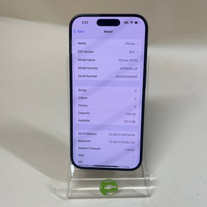 Unlocked Apple iPhone 15 Pro 128GB Black MTQM3LL/A