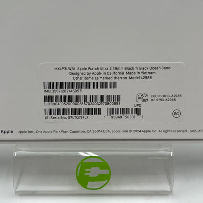 Unlocked Apple Watch Ultra 2 49MM Black Titanium Black Ocean Band  MX4P3LW/A