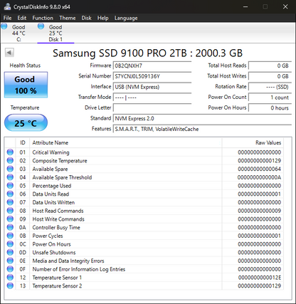 Samsung 2280mm 9100 Pro 2TB M.2 NVMe Gen 5.0 x 4 SSD MZVLC2T0HBLD
