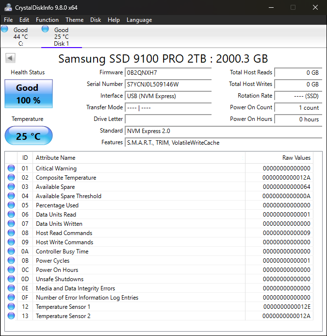 Samsung 2280mm 9100 Pro 2TB M.2 NVMe Gen 5.0 x 4 SSD MZVLC2T0HBLD