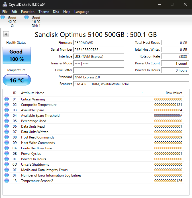 SanDisk 2280mm Optimus 5100 500GB M.2 NVMe Gen 4.0 x 4 SSD SDSP51500GAN-000E0