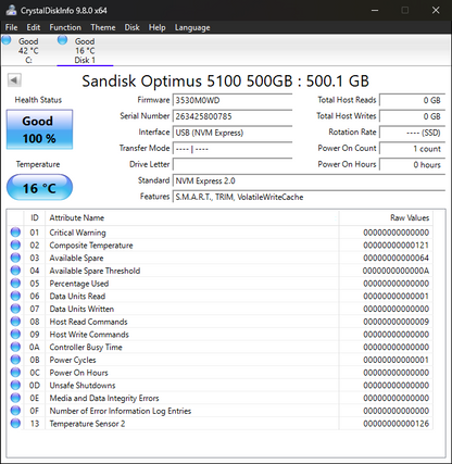 SanDisk 2280mm Optimus 5100 500GB M.2 NVMe Gen 4.0 x 4 SSD SDSP51500GAN-000E0